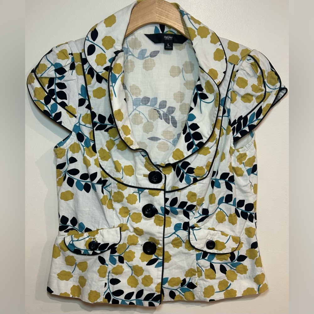 Y2k Mossimo Womens Blazer Jacket Coat Small White Green Black Floral Size Large